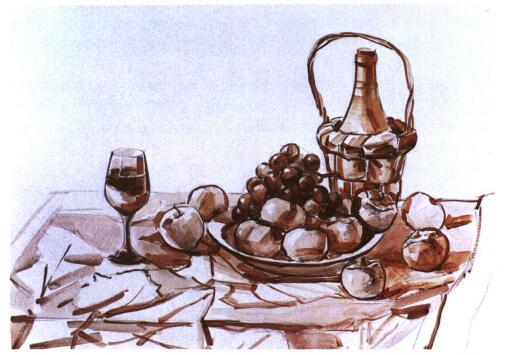 《葡萄酒与果实》水粉画画法步骤02