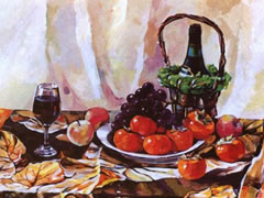 《葡萄酒与果实》水粉画画法
