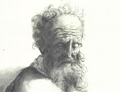 伦勃朗《低视的老者》素描作品