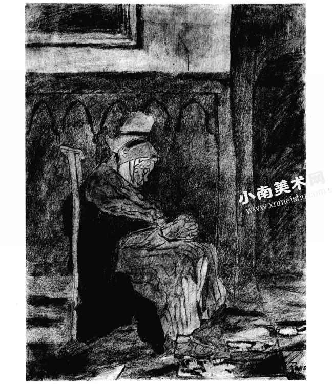 梵高《睡着的老妪》经典素描作品大图