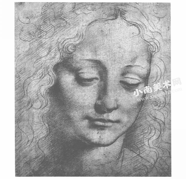 达芬奇《少女头部肖像》素描作品高清大图