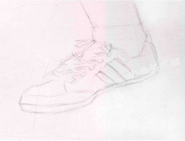 穿鞋的脚水彩画法步骤图示01