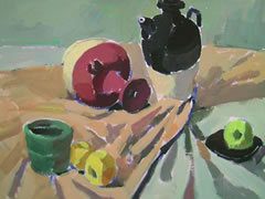 陶罐与水果组合水粉静物画法步骤图示