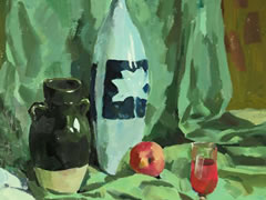 瓷瓶与水果组合水粉静物画绘画步骤图示
