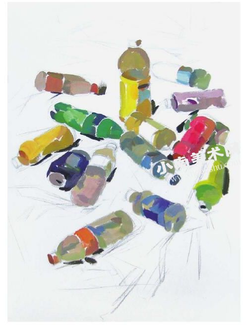 塑料瓶组合水粉静物写生绘画步骤图示04
