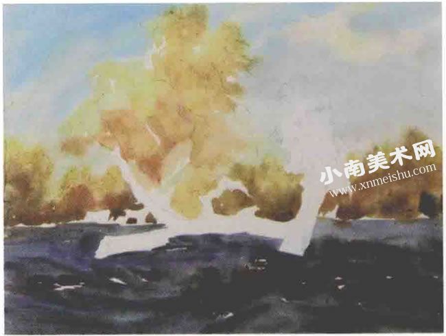 内蒙古胡杨林水彩画法步骤图示03