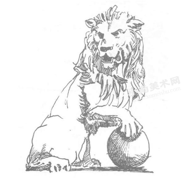 狮子石雕钢笔画速写画法步骤图示03