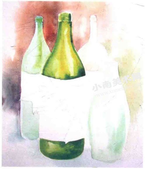 透明的玻璃瓶水彩画绘制步骤图示06