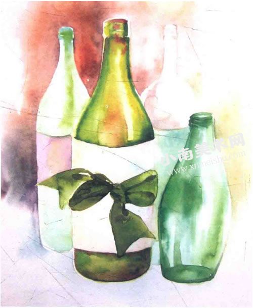 透明的玻璃瓶水彩画绘制步骤图示09