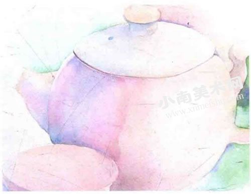 精制的茶具水彩画绘制步骤图示06