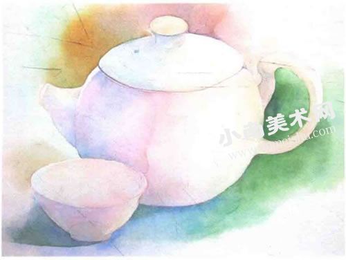 精制的茶具水彩画绘制步骤图示07