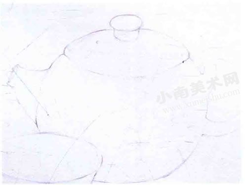 精制的茶具水彩画绘制步骤图示02
