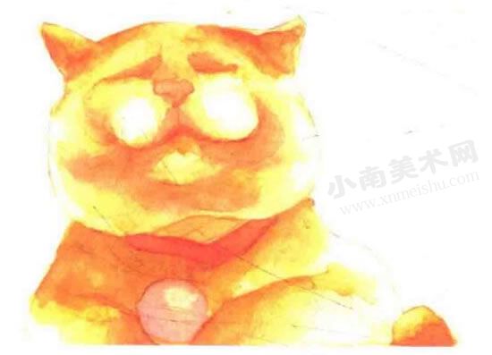 闭目养神的猫水彩画绘制步骤图示05