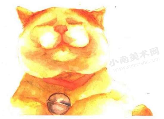 闭目养神的猫水彩画绘制步骤图示06
