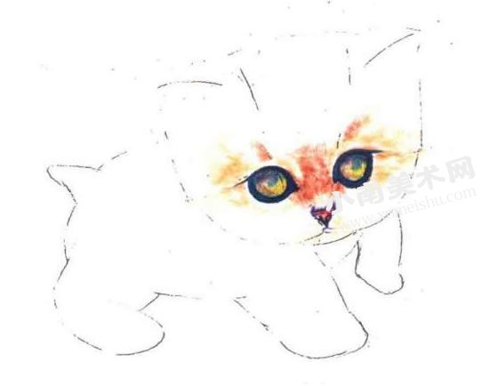 可爱的小猫咪水彩画绘制步骤图示03