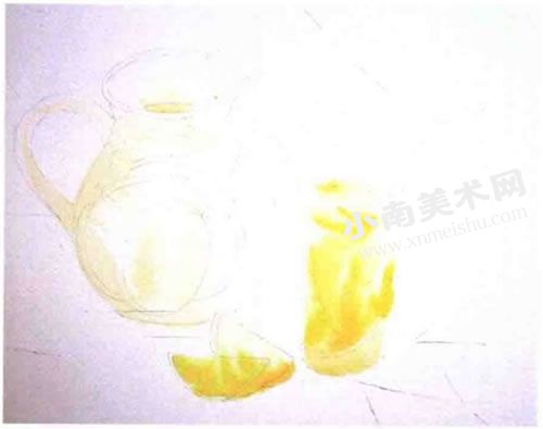 清凉的柠檬水水彩画绘制步骤图示04