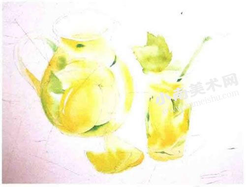 清凉的柠檬水水彩画绘制步骤图示06