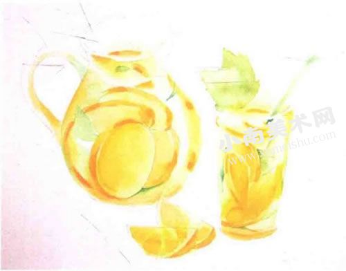 清凉的柠檬水水彩画绘制步骤图示07