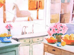 整洁的厨房水彩画绘制步骤图示