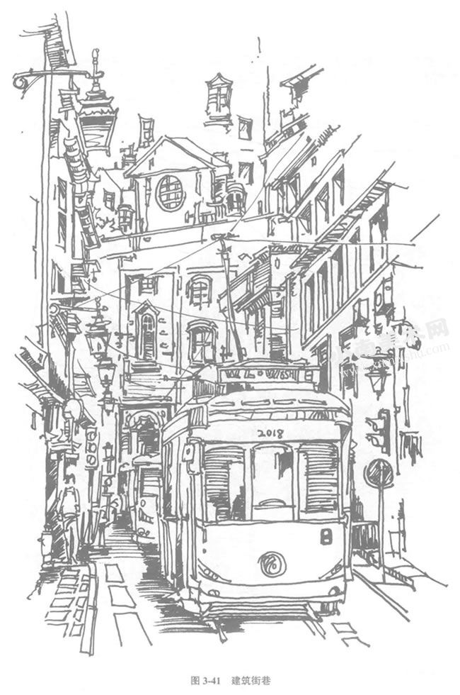 欧式建筑《建筑街巷》钢笔速写画作品高清大图