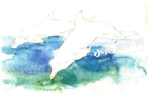 跳舞的海豚水彩画绘制步骤图示03