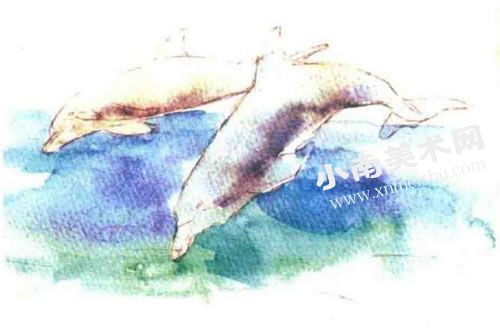 跳舞的海豚水彩画绘制步骤图示04