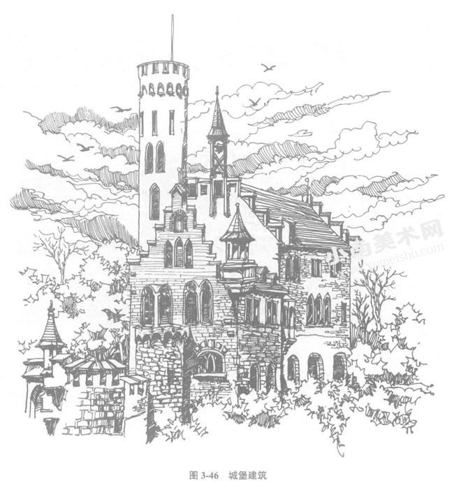欧式建筑《城堡建筑》钢笔速写画作品高清大图