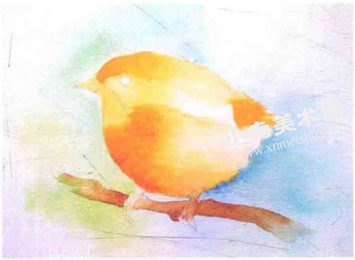 枝头的小鸟水彩画绘制步骤图示05