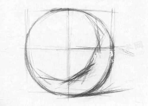 素描石膏球体的画法绘制步骤图示02