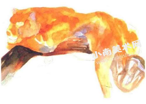 休息的豹子水彩画绘制步骤图示04