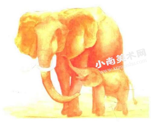 亲密的大象水彩画绘制步骤图示04