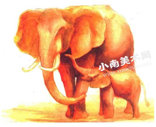 亲密的大象水彩画绘制步骤图示08