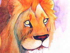 威严的狮子水彩画绘制步骤图示