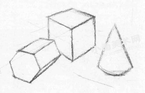 素描石膏三个几何体组合画法步骤图示02