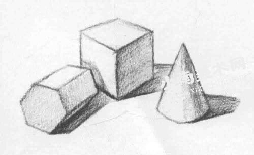 素描石膏三个几何体组合画法步骤图示03