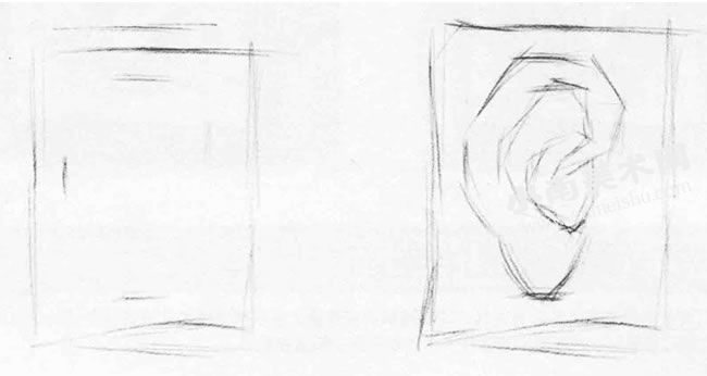 石膏雕塑人物耳朵素描画法绘制步骤图示01