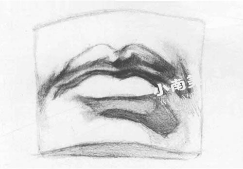 石膏雕塑人物嘴唇素描画法绘制步骤图示02