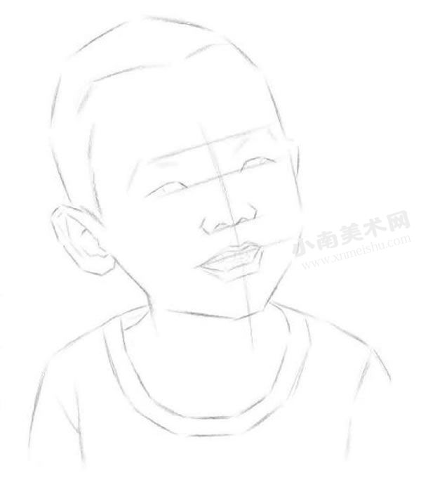 快乐的小男孩素描画法绘制步骤图示02