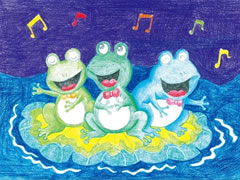 【儿童画教程】荷叶上的小青蛙彩色铅笔涂画步骤图示