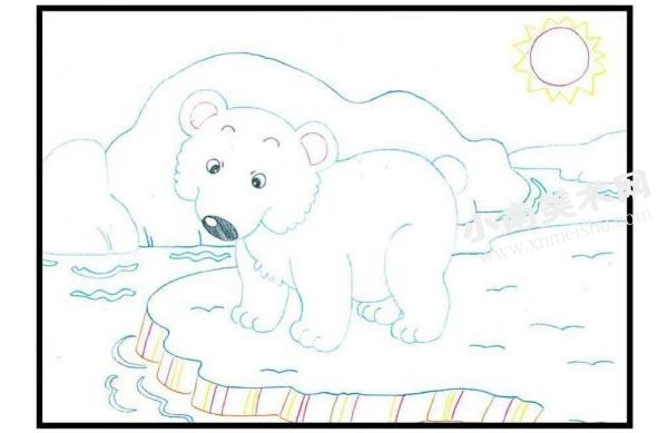 可爱的北极熊彩色铅笔画涂画步骤图示01