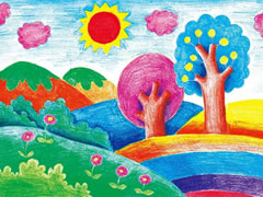 【儿童画教程】郊外的风景彩色铅笔涂画步骤图示