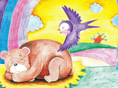 【儿童画教程】贪睡的棕熊彩色铅笔涂画步骤图示