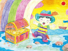【儿童画教程】小瑞特寻宝藏彩色铅笔涂画步骤图示