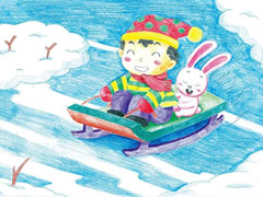 【儿童画教程】好玩的冰车彩色铅笔涂画步骤图示