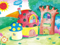 【儿童画教程】童话里的房子彩色铅笔涂画步骤图示