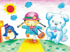 【儿童画教程】我们上学去彩色铅笔涂画步骤图示