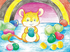 【儿童画教程】小仓鼠搬豆豆彩色铅笔涂画步骤图示