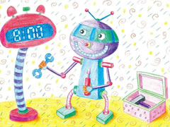 【儿童画教程】会修表的机器人彩色铅笔涂画步骤图示