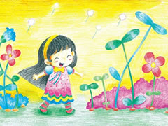 【儿童画教程】花园里的小女孩彩色铅笔涂画步骤图示