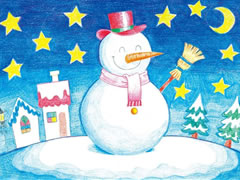 【儿童画教程】可爱的雪人彩色铅笔涂画步骤图示
